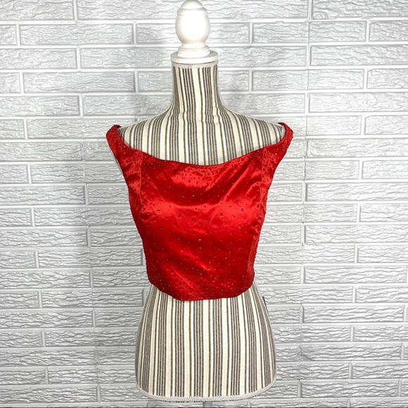 Let’s Tops - Let’s Red Rhinestone Embellished Cropped Top